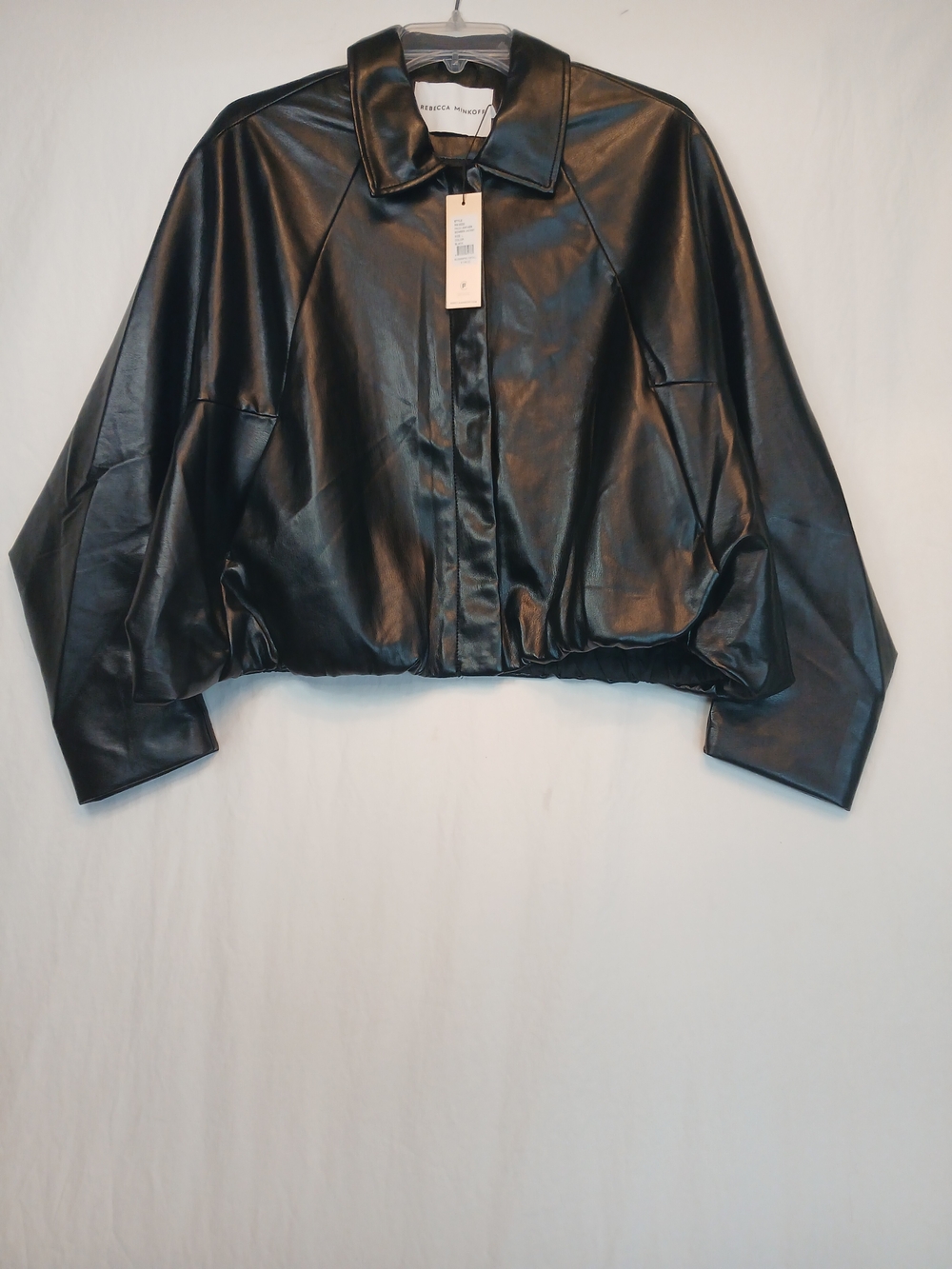 Black Leather Effects Dolman Sleeve Bubble Hem Cropped Jacket L New!
